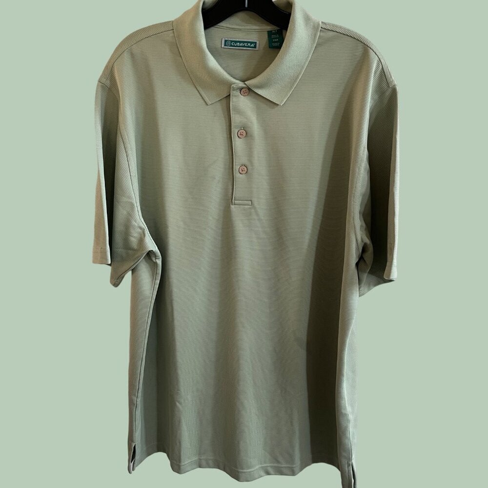 Cubavera Polo Shirt Mens XLT Green Striped Short‎ Sleeve Golf Classic Button Up